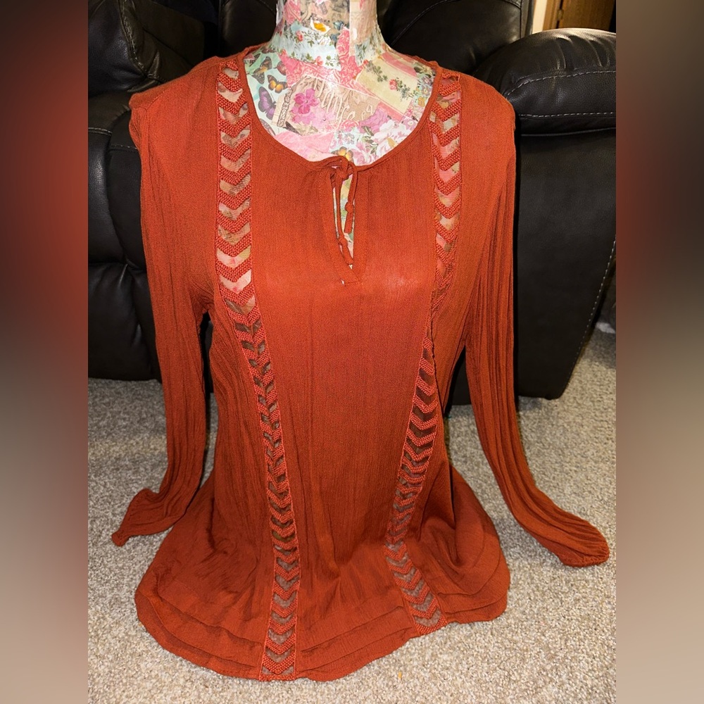 VOLCOM burnt orange tunic blouse shirt sz M